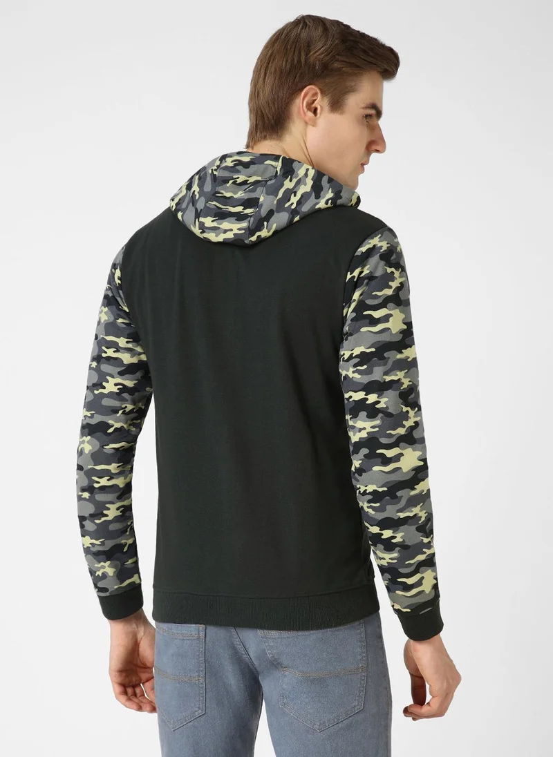 Urbano Fashion  Urbano Fashion Men's Grey Cotton Camouflage Printed Hooded Neck Sweatshirt for Men | Best Price UAE