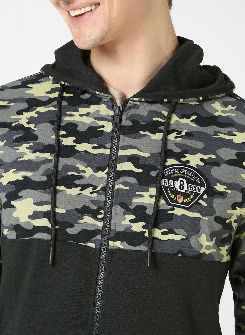 Urbano Fashion  Urbano Fashion Men's Grey Cotton Camouflage Printed Hooded Neck Sweatshirt for Men | Best Price UAE