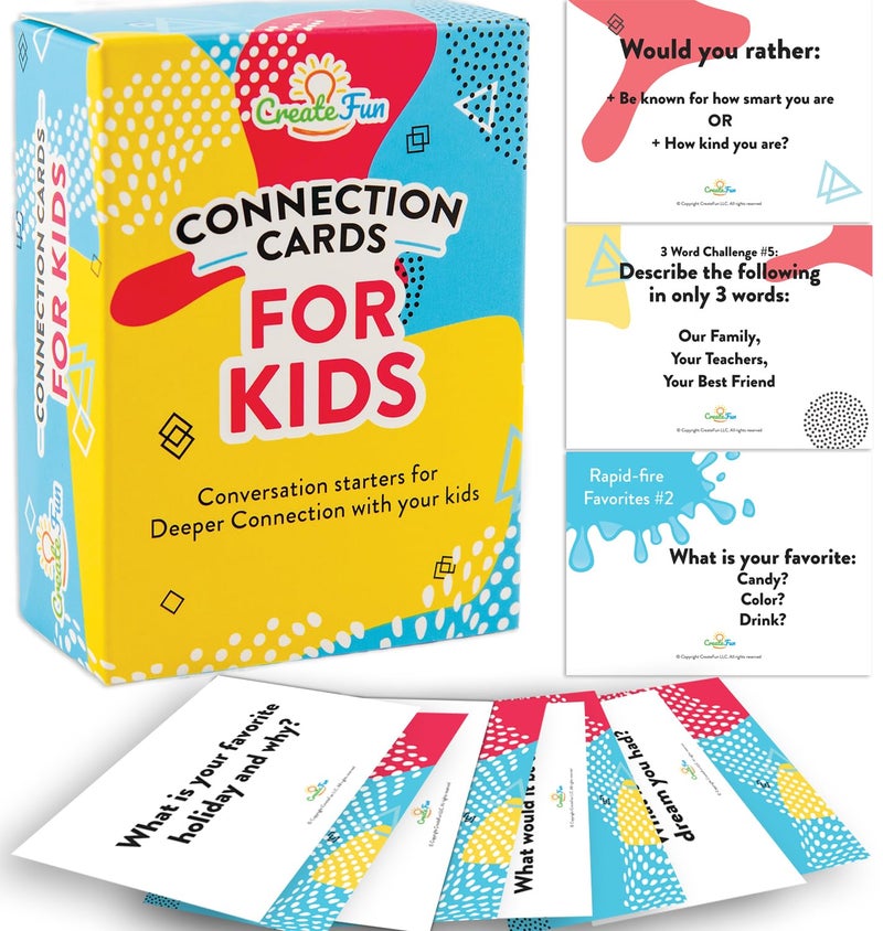 CreateFun 101 Conversation Cards for Kids - Family Question Games for Kids and Adults, Christmas Dinners, Game Nights, Holiday Gatherings & Gifts - Prompts for Confidence, Social Skills & Meaningful Connection - Image 1