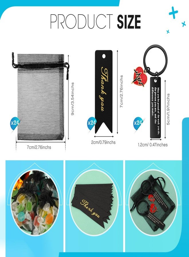 سوريو مجموعة هدايا تقدير الممرضات من Sureio، 72 قطعة، تتضمن 24 سلسلة مفاتيح للممرضات، و24 حقيبة من الأورجانزا، و24 بطاقة شكر، هدايا عيد الميلاد (تصميم لطيف، أسود). - Image 2