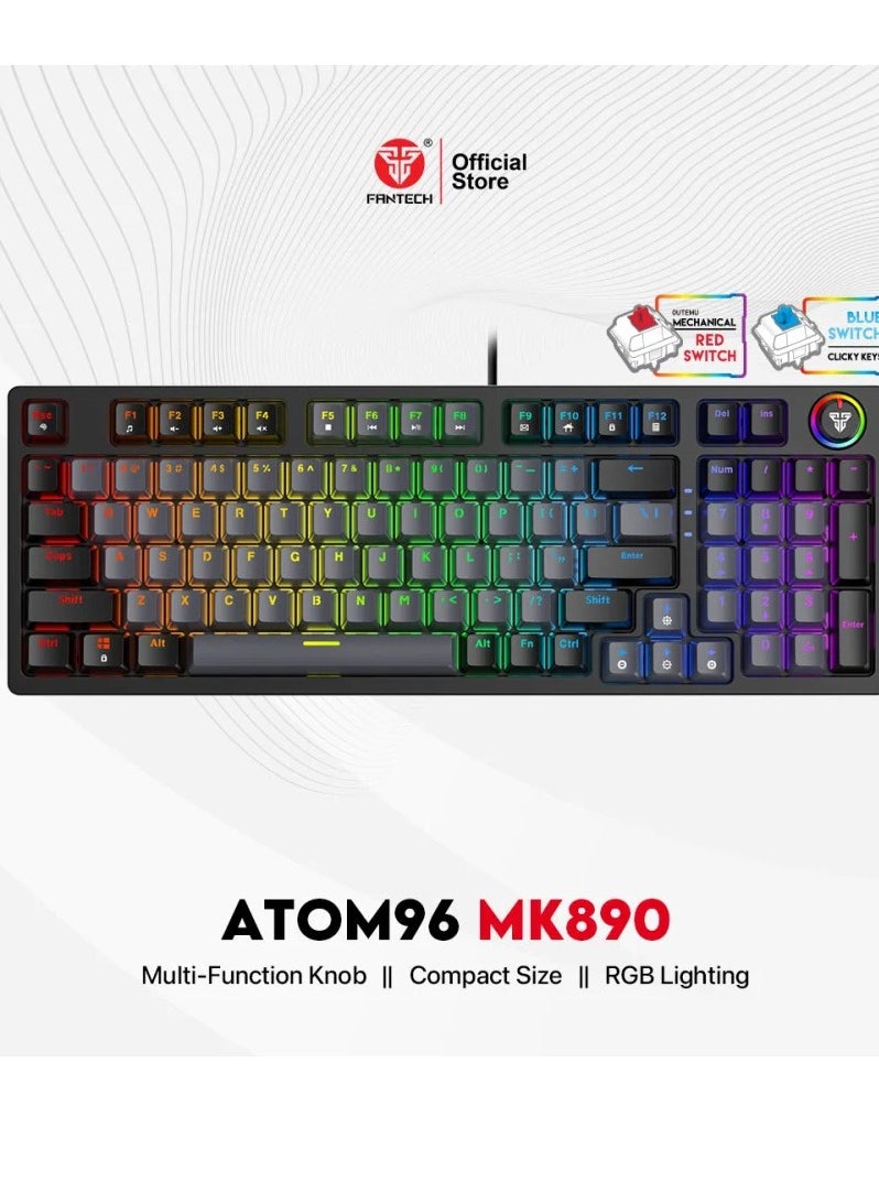 FANTECH - ATOM96 MK890 Gaming Keyboard RGB Mechanical – Blue Switch  – Full Size Form Factor – Double Injection Keycaps – 10 Lighting Effects – Full Keys Anti-Ghosting – Volume Knob - Image 1