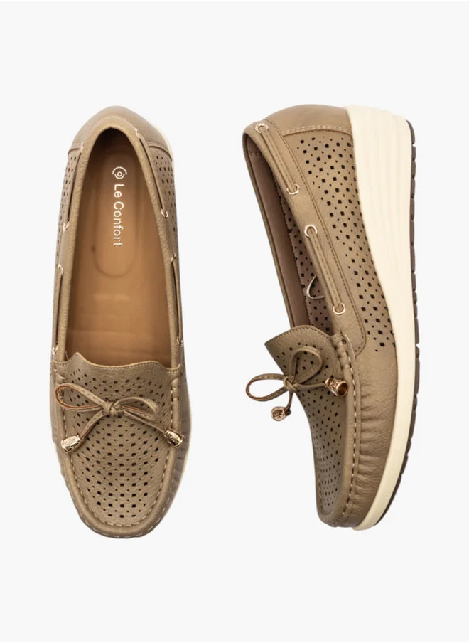 لو كونفورت Textured Slip-On Mocassins with Bow Detail