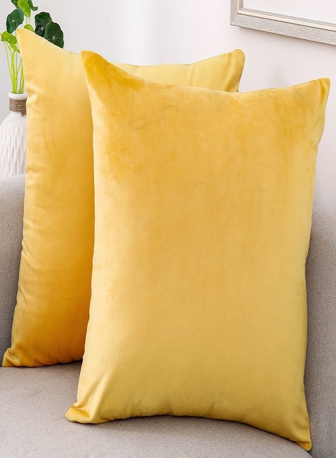 NiNi ALL Decorative Throw Pillow Covers Velvet Soft for Couch Sofa Bedroom Living Room Outdoor Pack of 2 18x18 Inch Yellow - Image 1