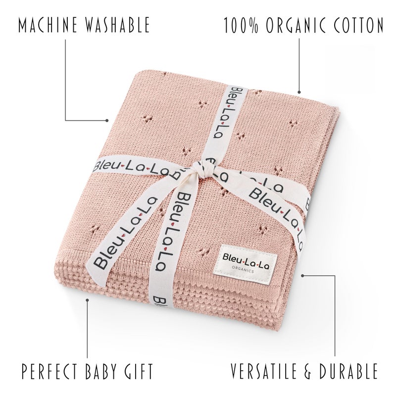 Bleu La La 100% Luxury Organic Cotton Pointelle Knit Baby Quilt Blanket for Girls â€“ Refined Lightweight Heirloom Nursery Essential (Pointelle - Ballet Slippers) - Image 3