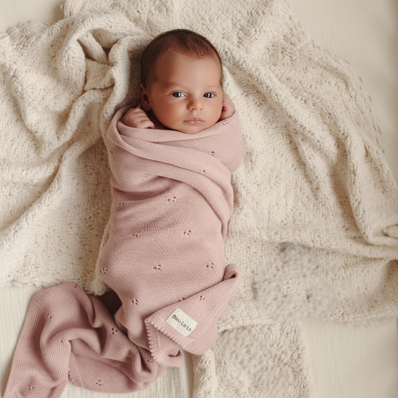 Bleu La La 100% Luxury Organic Cotton Pointelle Knit Baby Quilt Blanket for Girls â€“ Refined Lightweight Heirloom Nursery Essential (Pointelle - Ballet Slippers) - Image 2