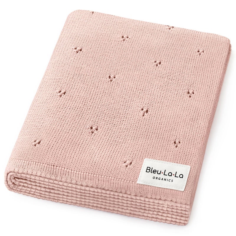 Bleu La La 100% Luxury Organic Cotton Pointelle Knit Baby Quilt Blanket for Girls â€“ Refined Lightweight Heirloom Nursery Essential (Pointelle - Ballet Slippers) - Image 1