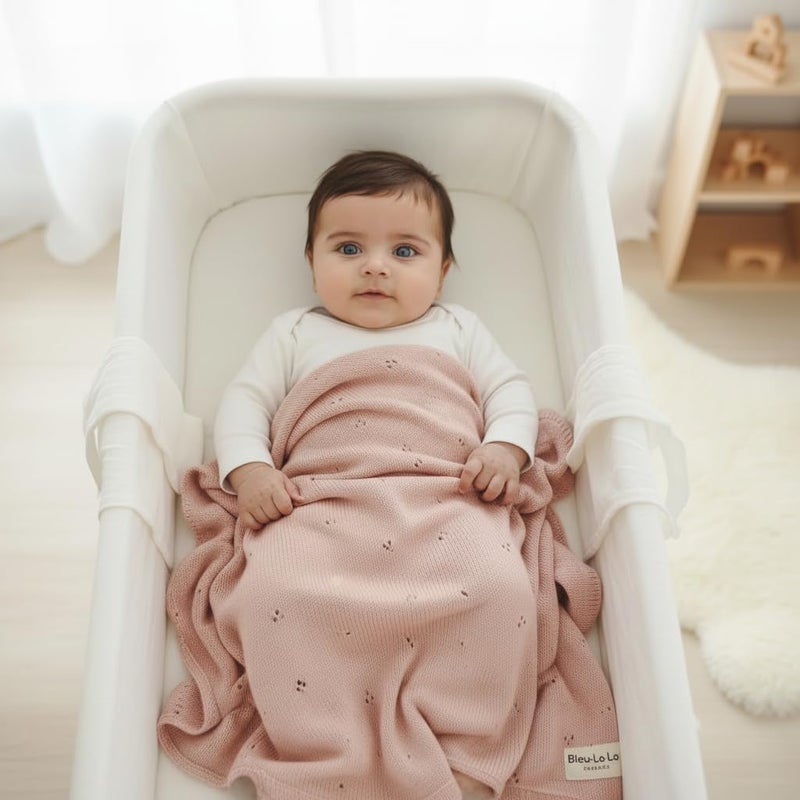 Bleu La La 100% Luxury Organic Cotton Pointelle Knit Baby Quilt Blanket for Girls â€“ Refined Lightweight Heirloom Nursery Essential (Pointelle - Ballet Slippers) - Image 4