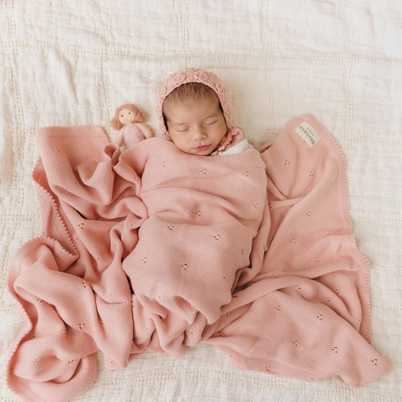 Bleu La La 100% Luxury Organic Cotton Pointelle Knit Baby Quilt Blanket for Girls â€“ Refined Lightweight Heirloom Nursery Essential (Pointelle - Ballet Slippers) - Image 5