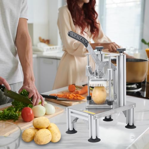 Rismanor Commercial French Fries Cutter 1/4″ 3/8″ 6 Wedges 6 Wedges to Core Stainless Steel Blades Potato Slicer Fruit Chopper for Restaurant Home Kitchen Cutting, Sliver - Image 3
