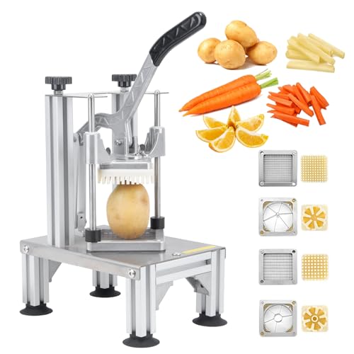 Rismanor Commercial French Fries Cutter 1/4″ 3/8″ 6 Wedges 6 Wedges to Core Stainless Steel Blades Potato Slicer Fruit Chopper for Restaurant Home Kitchen Cutting, Sliver - Image 1