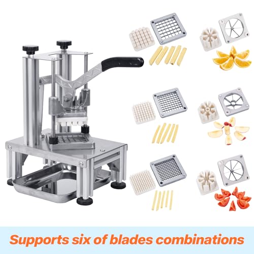 Rismanor Commercial French Fries Cutter 1/4″ 3/8″ 6 Wedges 6 Wedges to Core Stainless Steel Blades Potato Slicer Fruit Chopper for Restaurant Home Kitchen Cutting, Sliver - Image 4