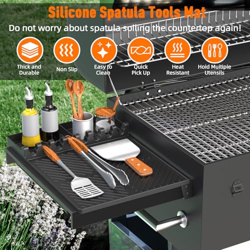 lanlw Silicone Grill Mat Compatible with Blackstone Silicone Griddle Tools with Drip Pad Spatula Mat for Outdoor Grill Kitchen Counter Black - Image 3