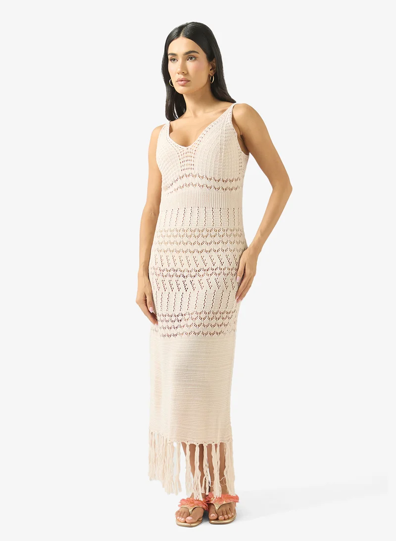 جينجر Strappy Crochet Beach Dress
