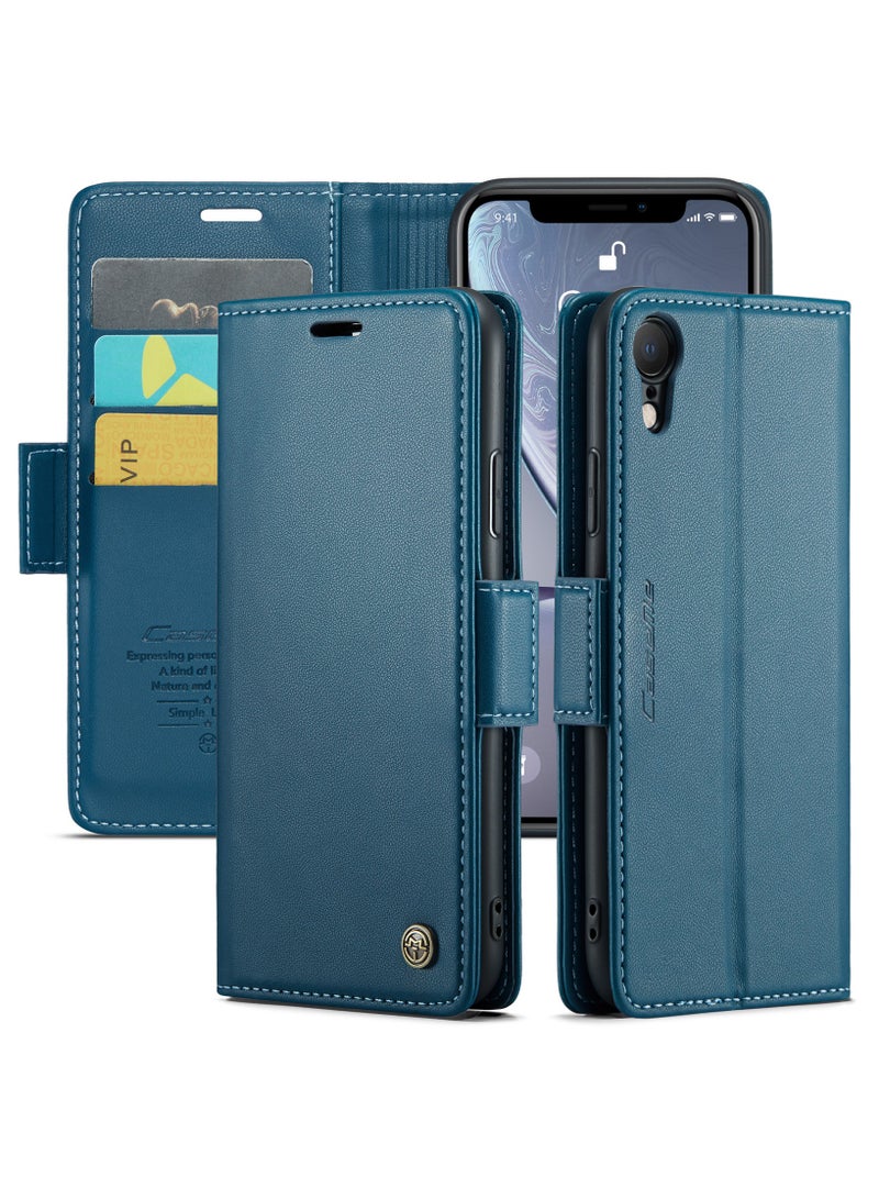 Flip Wallet Case for Apple iPhone XR, Leather Magnetic Attachment Flip Case blue  - Image 1