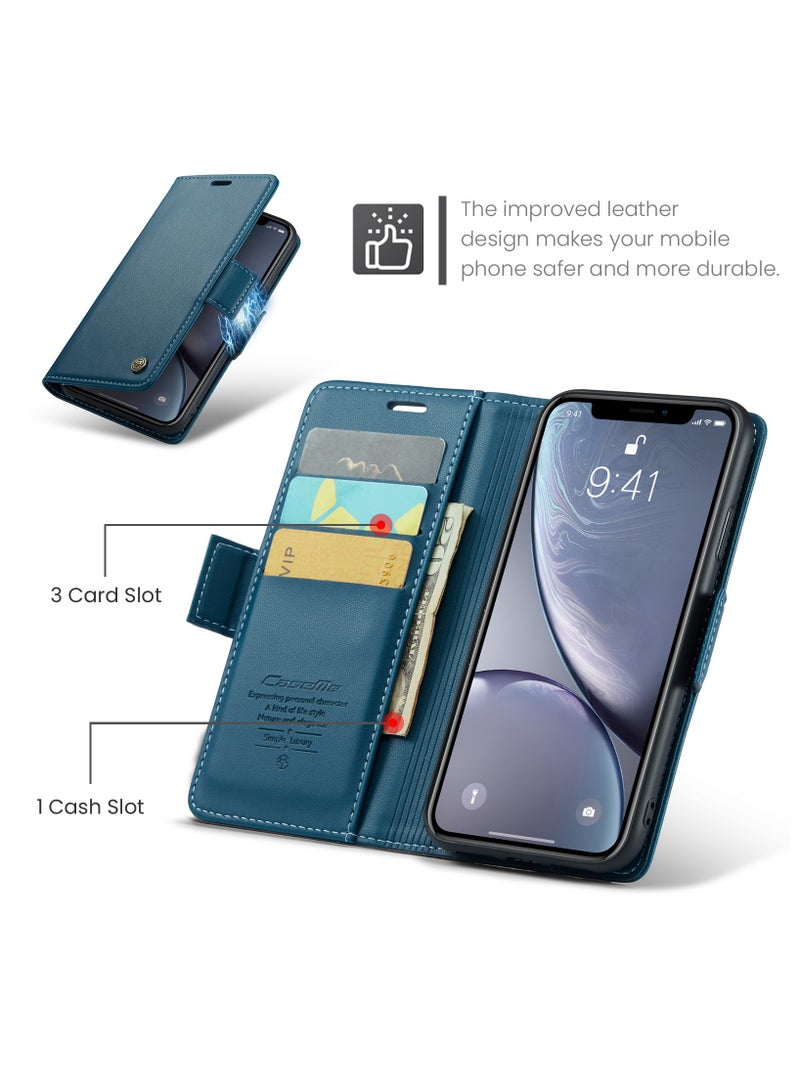 Flip Wallet Case for Apple iPhone XR, Leather Magnetic Attachment Flip Case blue  - Image 2