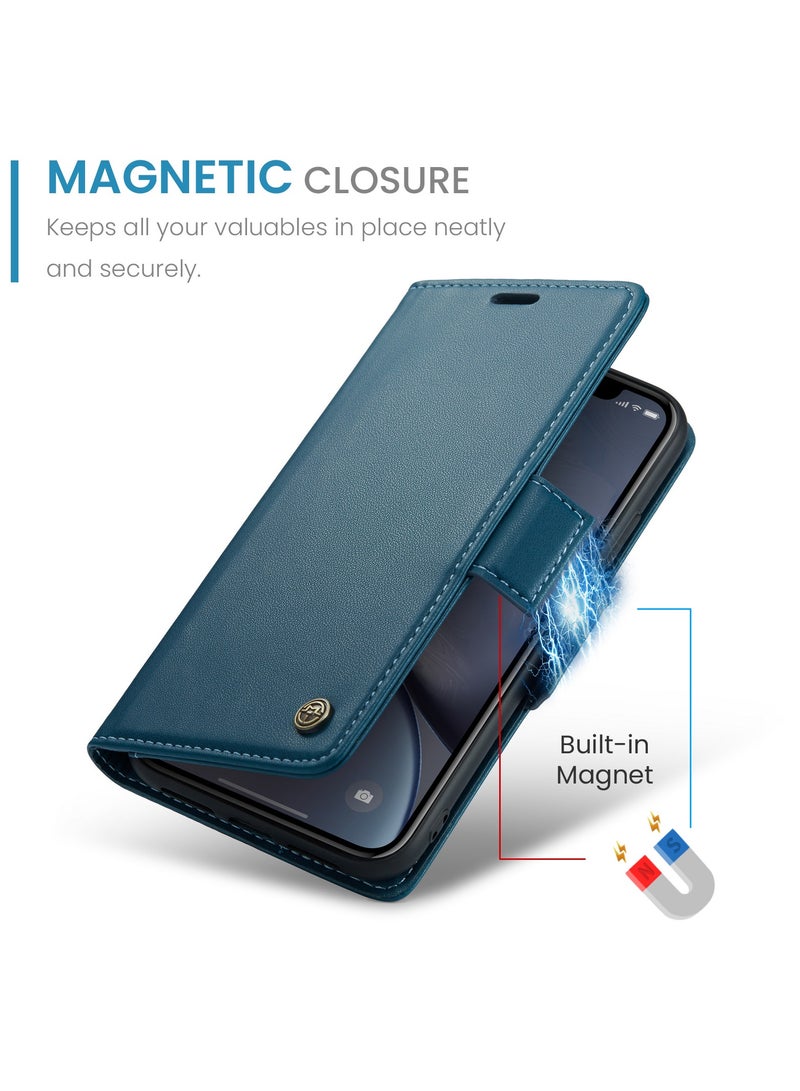 Flip Wallet Case for Apple iPhone XR, Leather Magnetic Attachment Flip Case blue  - Image 3