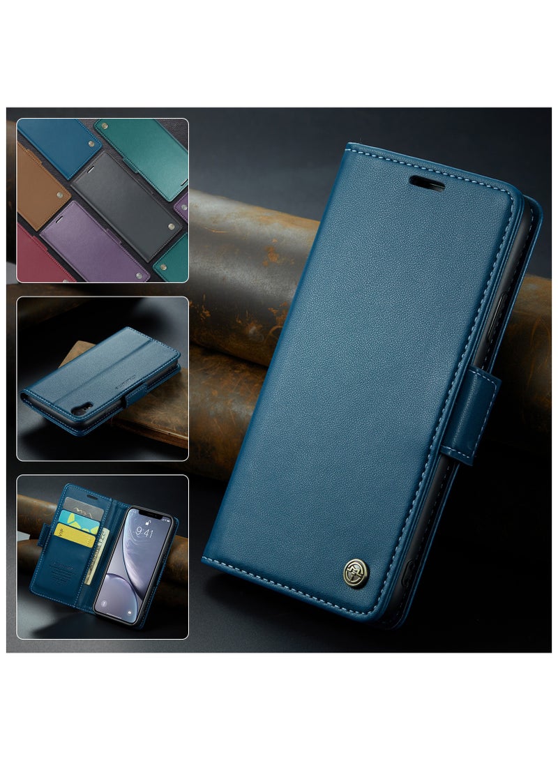 Flip Wallet Case for Apple iPhone XR, Leather Magnetic Attachment Flip Case blue  - Image 4