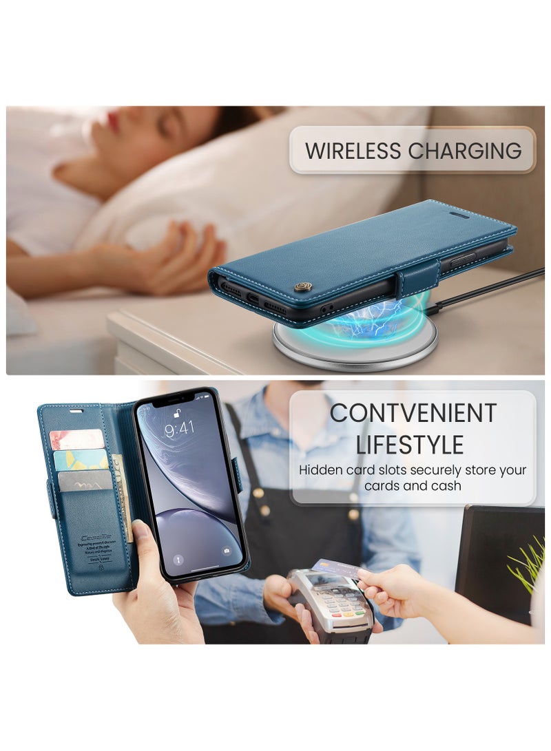 Flip Wallet Case for Apple iPhone XR, Leather Magnetic Attachment Flip Case blue  - Image 5