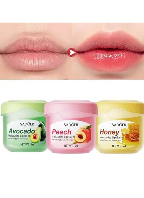Lip moisturizing and glossing set consisting of 3 pieces with extracts (avocado _ peach _ honey)