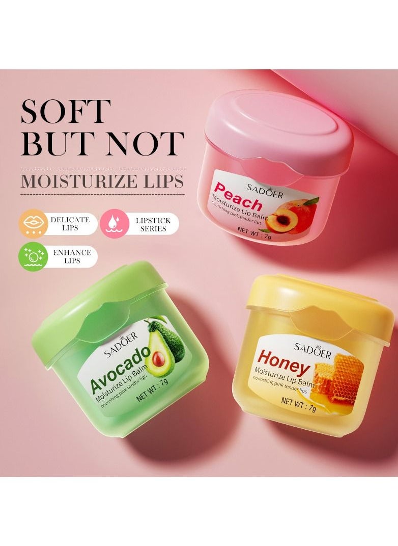 SADOER - Lip moisturizing and glossing set consisting of 3 pieces with extracts (avocado _ peach _ honey) - Image 1
