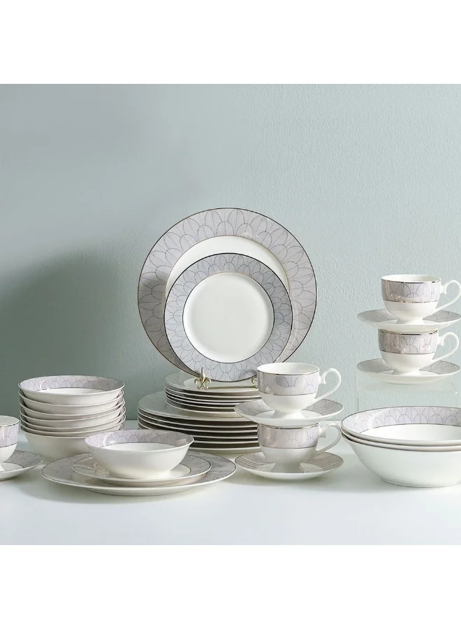 DANUBE HOME Eleganza 44-Piece New Bone China Dinner Set Serves 8 Elegant And Durable Perfect For Formal Dining Special Occasions Or Everyday Use Includes Plates Cups And Saucers