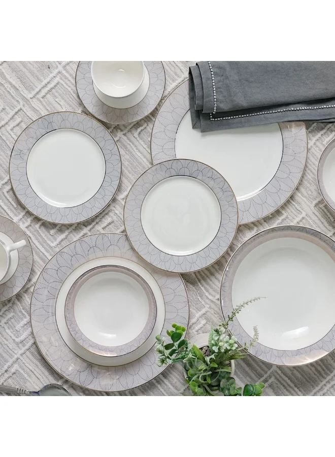 DANUBE HOME Eleganza 44-Piece New Bone China Dinner Set Serves 8 Elegant And Durable Perfect For Formal Dining Special Occasions Or Everyday Use Includes Plates Cups And Saucers