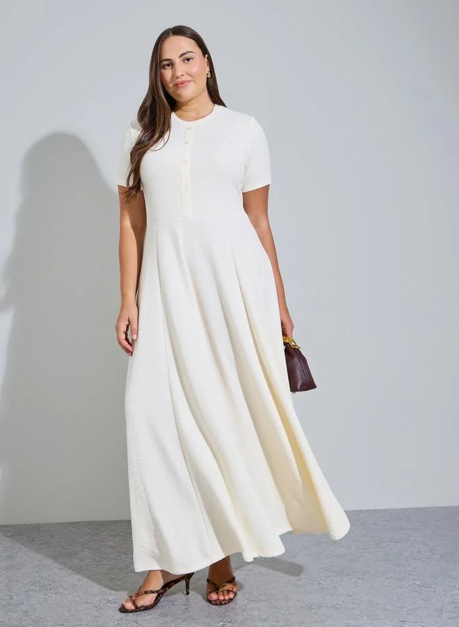 Styli Plus Size Cream Textured A-Line Maxi Dress