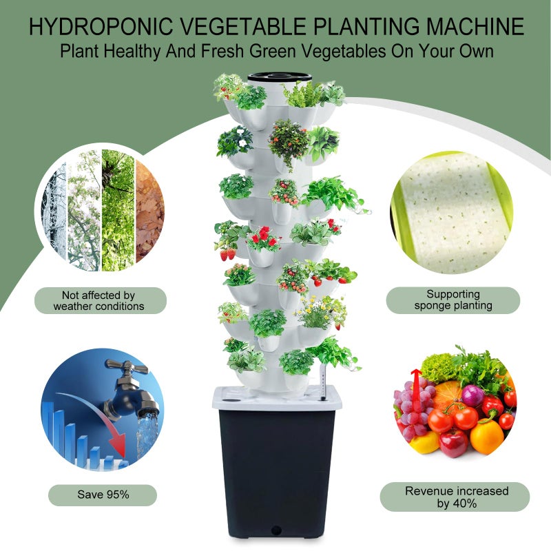 JPWDDWYT Hydroponics Tower Indoor Growing System Vertical Garden Planter Indoor Smart Garden Kit with Pump and Movable Water Tank Vegetable Plant Gift for Gardening Lover (White) - Image 3