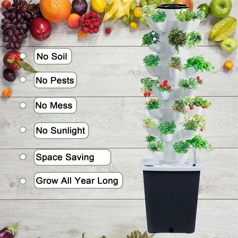 JPWDDWYT Hydroponics Tower Indoor Growing System Vertical Garden Planter Indoor Smart Garden Kit with Pump and Movable Water Tank Vegetable Plant Gift for Gardening Lover (White) - Image 4