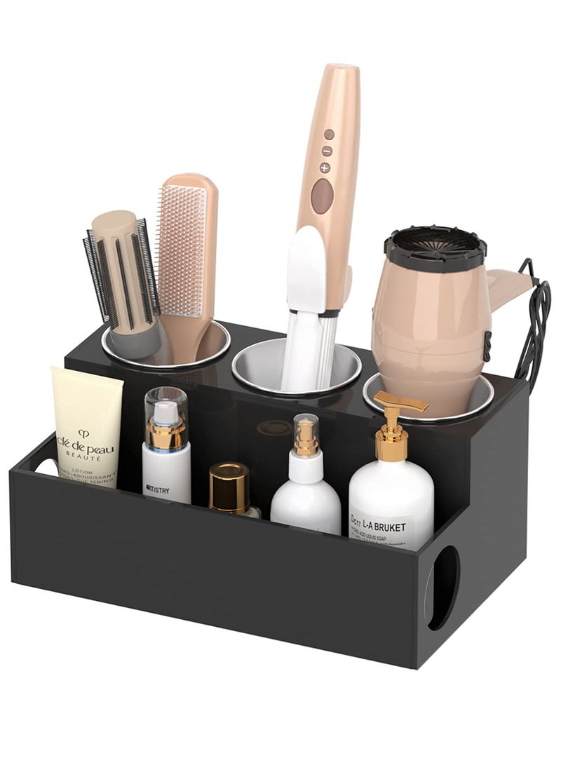 Peachjoy Hair Tool Organizer, Acrylic Hair Dryer and Hair Styling Tools Organizer with 3 Circular Holes and 1 Compartment, Bathroom Countertop Organizer Storage for Accessories, Makeup, Toiletries - Image 1