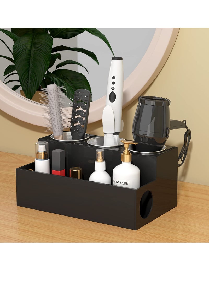 Peachjoy Hair Tool Organizer, Acrylic Hair Dryer and Hair Styling Tools Organizer with 3 Circular Holes and 1 Compartment, Bathroom Countertop Organizer Storage for Accessories, Makeup, Toiletries - Image 2