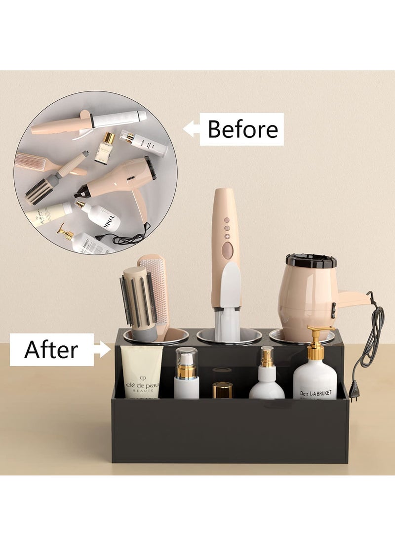 Peachjoy Hair Tool Organizer, Acrylic Hair Dryer and Hair Styling Tools Organizer with 3 Circular Holes and 1 Compartment, Bathroom Countertop Organizer Storage for Accessories, Makeup, Toiletries - Image 4