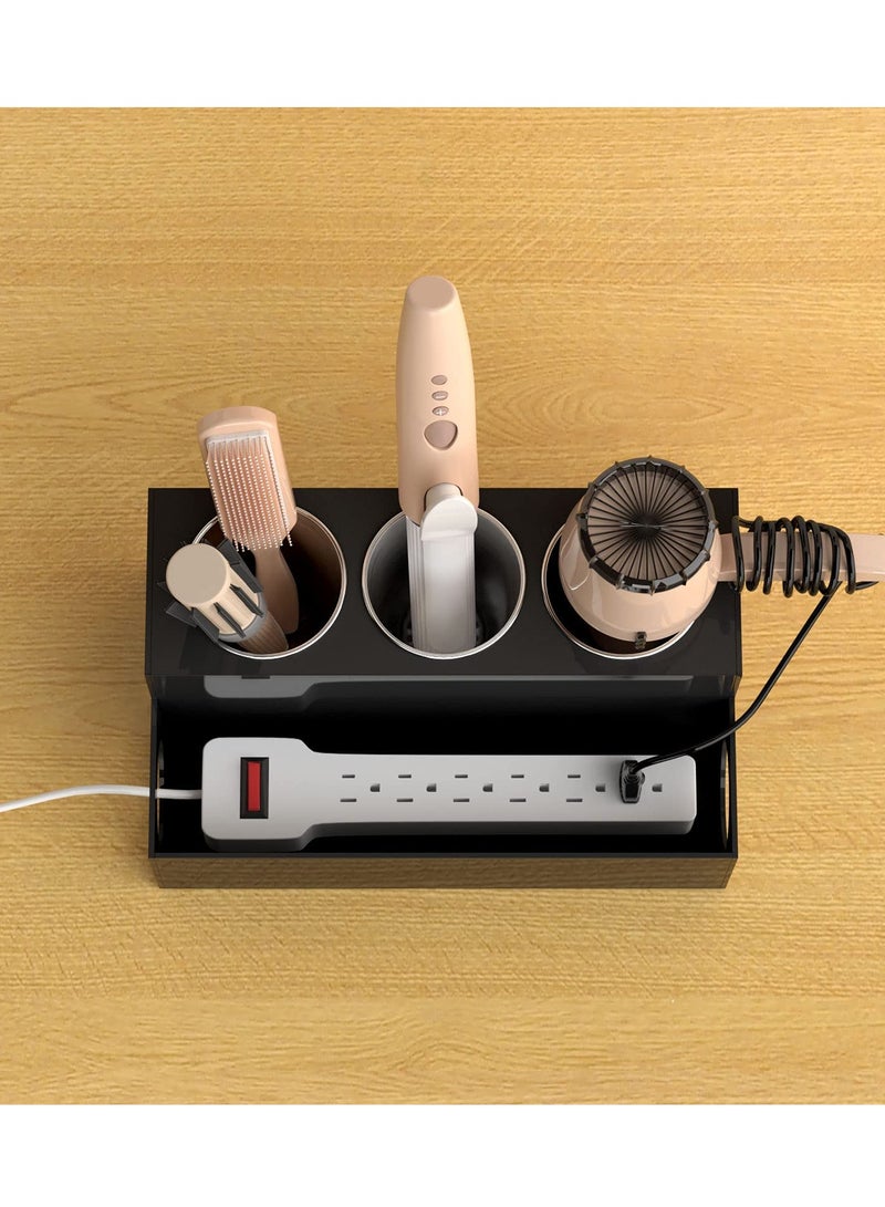 Peachjoy Hair Tool Organizer, Acrylic Hair Dryer and Hair Styling Tools Organizer with 3 Circular Holes and 1 Compartment, Bathroom Countertop Organizer Storage for Accessories, Makeup, Toiletries - Image 5
