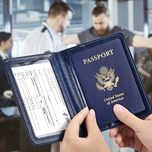 Eoehro Passport and Vaccine Card Holder Combo, Passport Holder with Vaccine Card Slot, Passport Wallet, Passport Cover, Passport Case, Passport Holder for Women and Men(AB-Dark blue) - Image 2