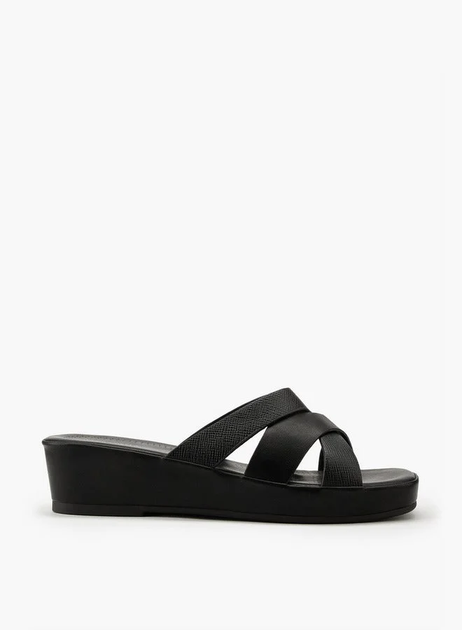 Flora Bella By Shoexpress Textured Criss-Cross Wedge Sandals