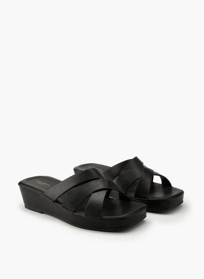 Flora Bella By Shoexpress Textured Criss-Cross Wedge Sandals