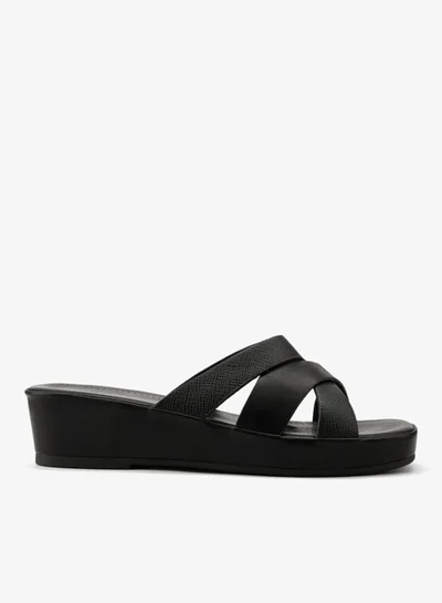 Flora Bella By Shoexpress Textured Criss-Cross Wedge Sandals