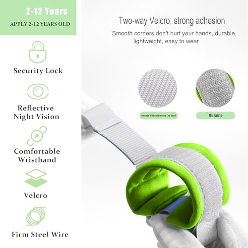 WSZCML Anti Lost Wrist Link,Toddler Harness Walking Leash with Induction Lock,Reflective Child Wrist Leashes for Baby,6.56ft Kids Leash for Supermarket Mall Airport Amusement Park Zoo Travel（Green） - Image 4
