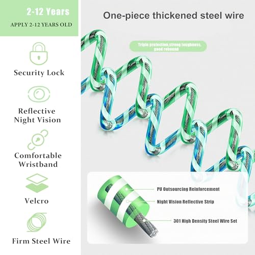 WSZCML Anti Lost Wrist Link,Toddler Harness Walking Leash with Induction Lock,Reflective Child Wrist Leashes for Baby,6.56ft Kids Leash for Supermarket Mall Airport Amusement Park Zoo Travel（Green） - Image 5