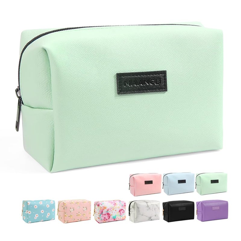 MAANGE Small Makeup Bag For Purse, Travel Cosmetic Bag Makeup Pouch PU Leather Portable Versatile Zipper Pouch For Women (Green) - Image 1