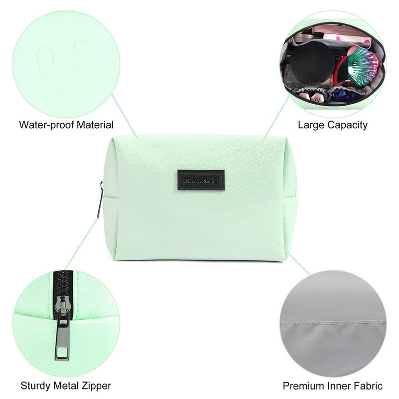MAANGE Small Makeup Bag For Purse, Travel Cosmetic Bag Makeup Pouch PU Leather Portable Versatile Zipper Pouch For Women (Green) - Image 4