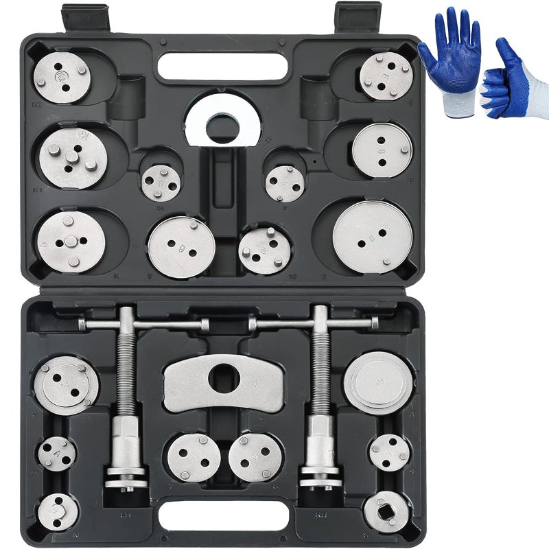 DASBET 24pcs Heavy Duty Disc Brake Caliper Tool Set Disc Brake Caliper Compressor Wind Back Tool Brake Spreading Tools (Black, 24pcs) - Image 1