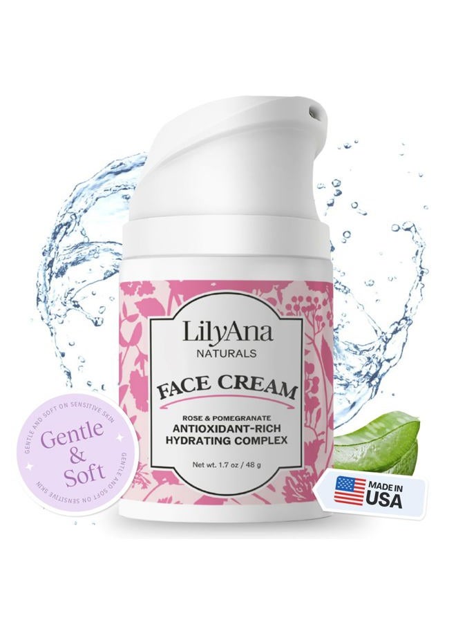 Face and Neck Moisturizer for Women and Men - Moisturizer Face and Neck Cream for Dry Skin and Dark Spot Brightening - Rose and Pomegranate Extracts - 1.7oz