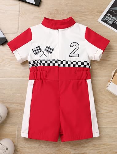 IMEKIS Baby Race Car Driver : Two Fast Birthday Outfit Boy Girl Baby Racecar Suits Racing 2nd Birthday Smash Cake Photoshoot Race Car Jumpsuit Toddler Red 2 18-24 Months - Image 2
