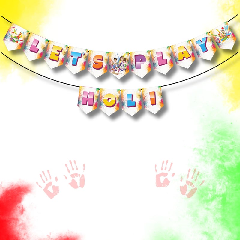1iAM 1iAM Happy Holi Decoration Items | 1pc 13.6X10.3cm "LET'S PLAY HOLI" 300gsm Printed Paper Banner for Celebration of 14th March in Home, Office, Club, School, Collages, Restaurant, Apartment Decoration  - Image 1