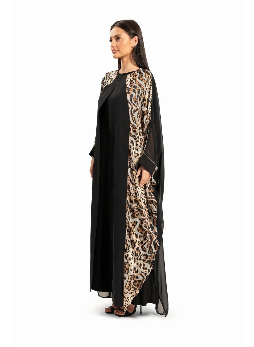 وي كرييت Women Black with Leopard Print Kaftan By WECRE8