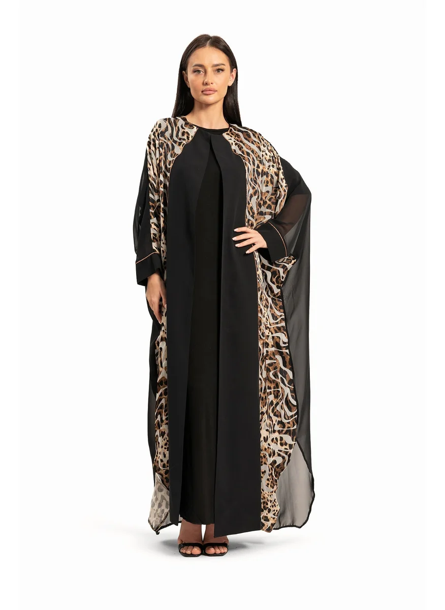 وي كرييت Women Black with Leopard Print Kaftan By WECRE8