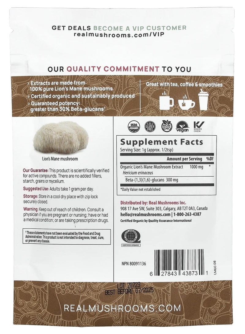 Real Mushrooms Real Mushrooms Lion S Mane Organic Mushroom Extract Powder 2.12 Oz (60 G)  - Image 2