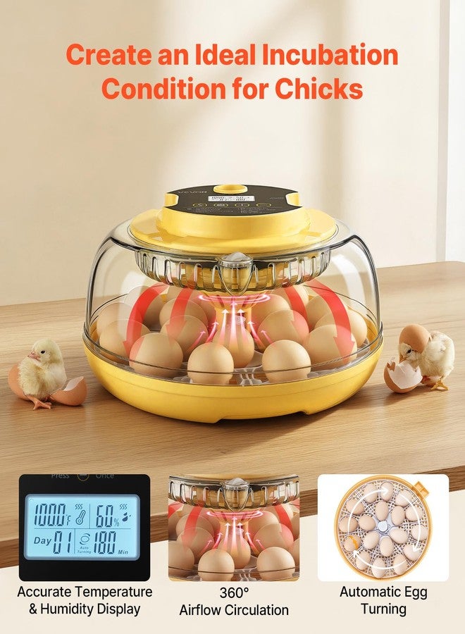VEVOR 18 Egg Incubator, Automatic Egg Turner with LED Candler, Temperature & Humidity Control, 360° View Clear Window, Auto Water Refill, Poultry Eggs Incubators for Hatching Ducks Goose Quail - Image 2