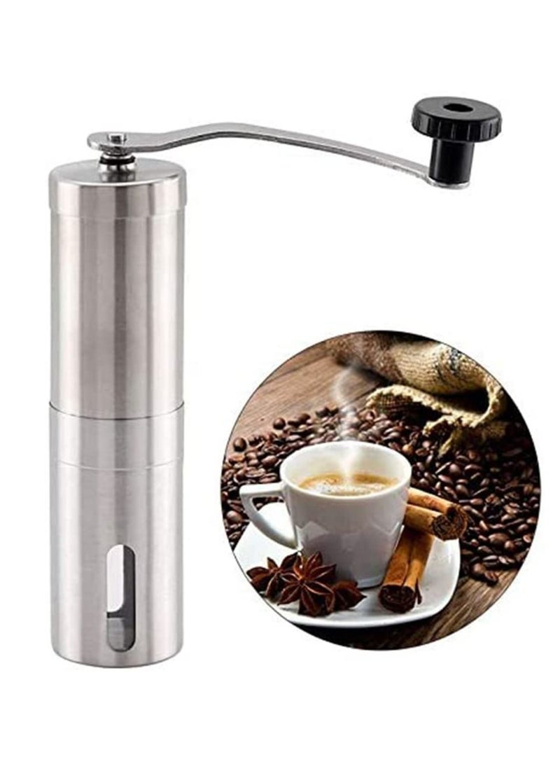 Manual Coffee Grinder Conical Burr Mill Brushed Stainless Steel Silver - Image 1